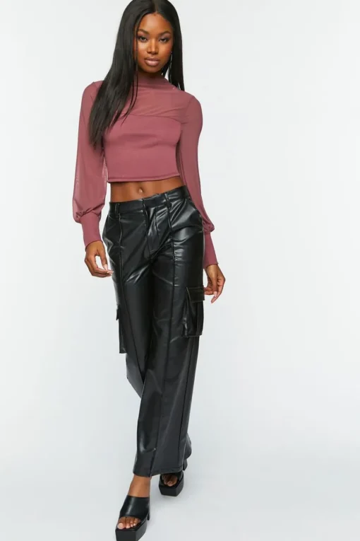 Illusion Neckline Crop Top