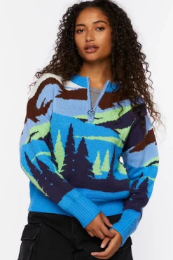 Intarsia Landscape Half-Zip Sweater
