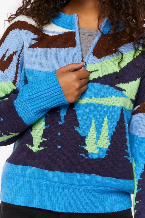 Intarsia Landscape Half-Zip Sweater