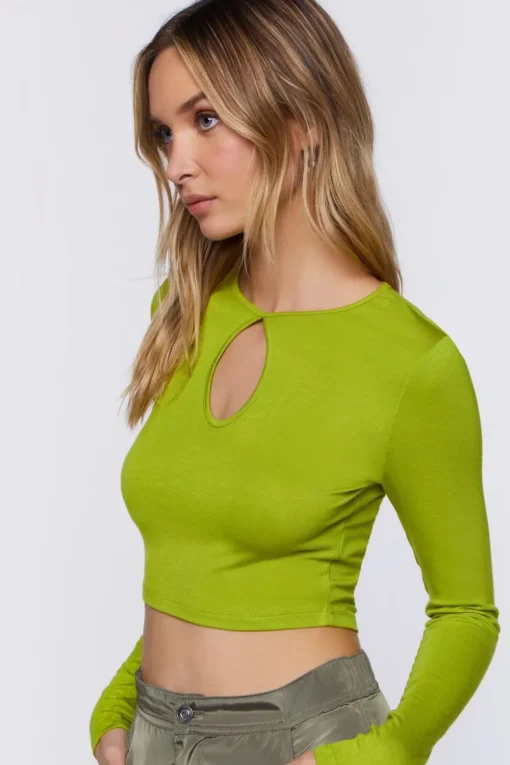 Keyhole Long-Sleeve Crop Top