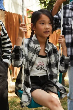 Kids Plaid Curved-Hem Shirt (Girls + Boys)