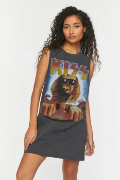 Kiss Distressed Graphic T-Shirt Dress