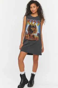 Kiss Distressed Graphic T-Shirt Dress