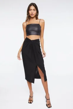 Knotted High-Rise Midi Skirt