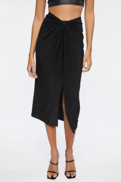 Knotted High-Rise Midi Skirt