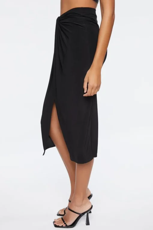 Knotted High-Rise Midi Skirt