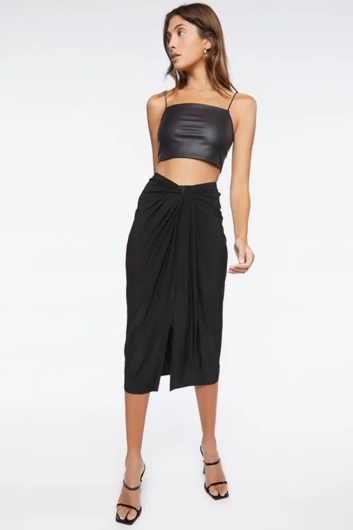 Knotted High-Rise Midi Skirt