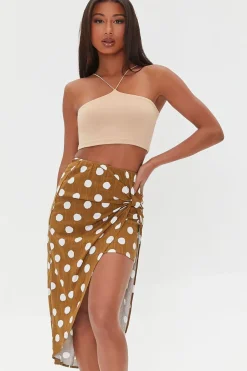 Knotted Polka Dot Midi Skirt