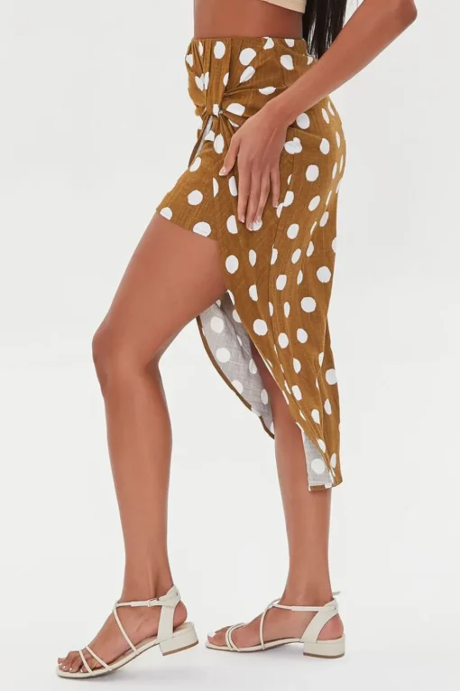 Knotted Polka Dot Midi Skirt