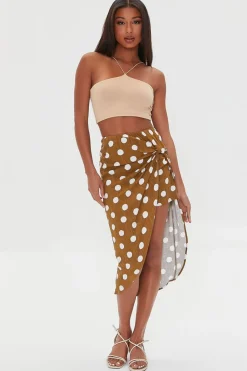 Knotted Polka Dot Midi Skirt