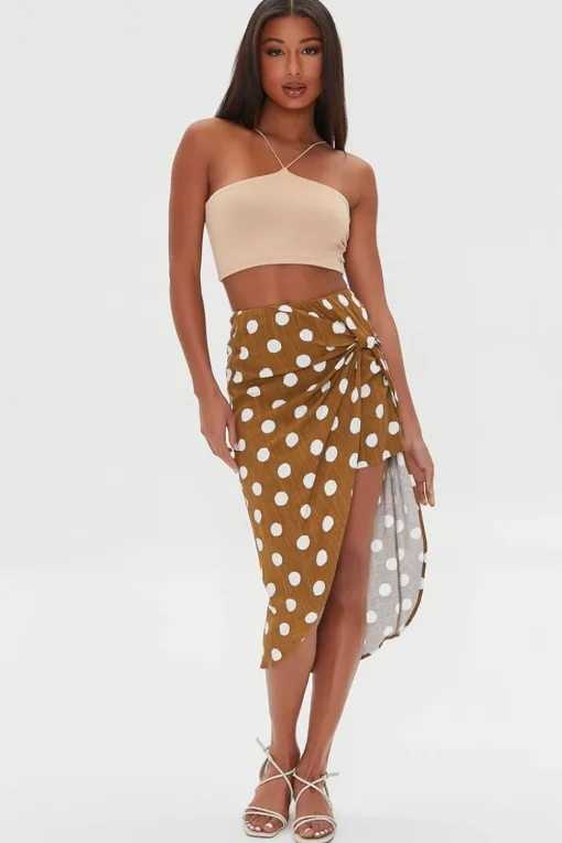 Knotted Polka Dot Midi Skirt