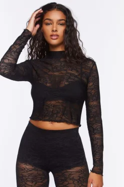 Lace Mock-Neck Crop Top