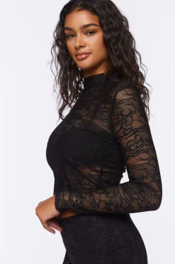 Lace Mock-Neck Crop Top