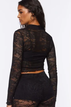 Lace Mock-Neck Crop Top