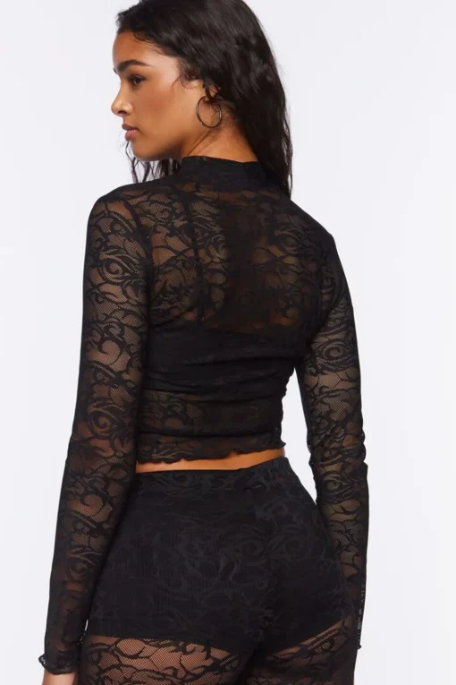 Lace Mock-Neck Crop Top