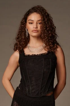 Lace Ruffle-Trim Corset Top