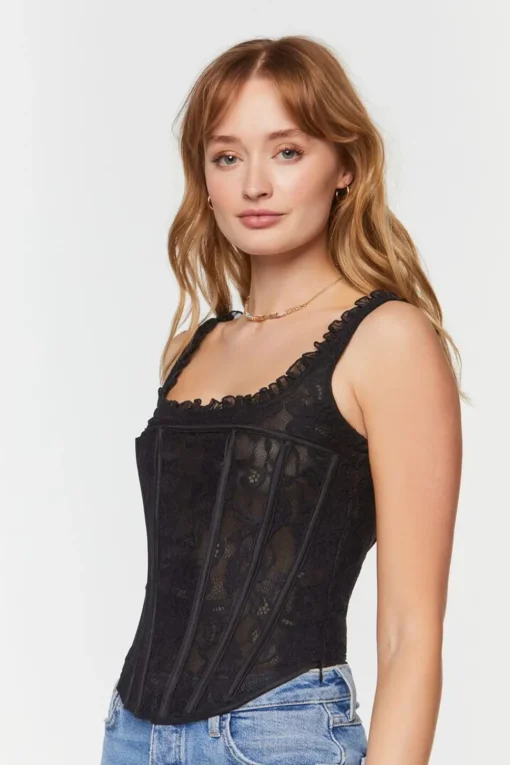 Lace Ruffle-Trim Corset Top