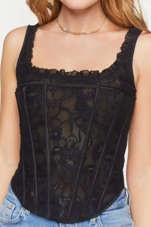 Lace Ruffle-Trim Corset Top