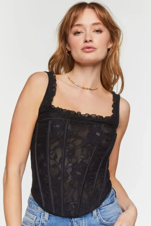 Lace Ruffle-Trim Corset Top
