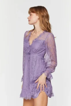 Lace Ruffle-Trim Mini Dress