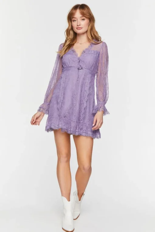 Lace Ruffle-Trim Mini Dress