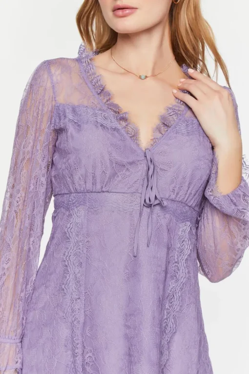 Lace Ruffle-Trim Mini Dress