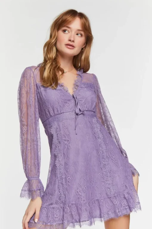 Lace Ruffle-Trim Mini Dress