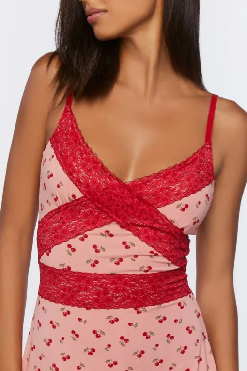 Lace-Trim Cherry Pajama Slip