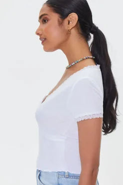 Lace-Trim Cropped Tee