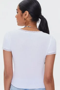 Lace-Trim Cropped Tee