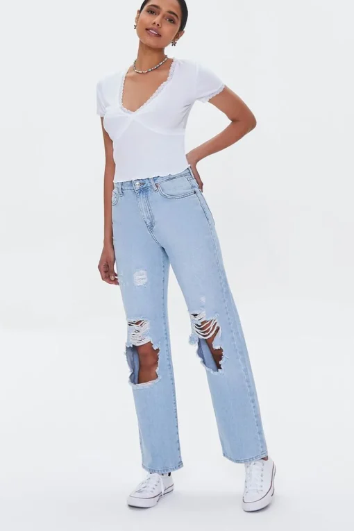 Lace-Trim Cropped Tee