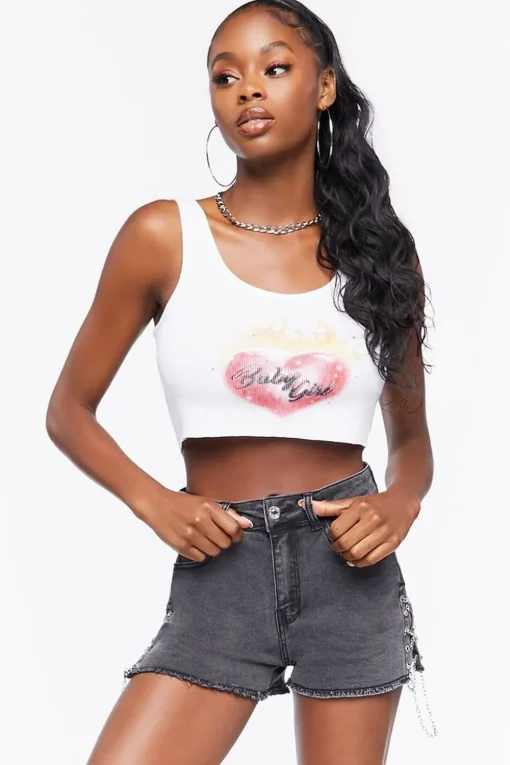 Lace-Up Chain Denim Shorts