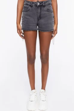 Lace-Up Chain Denim Shorts