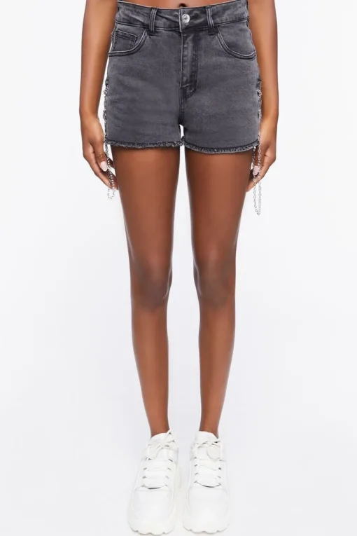 Lace-Up Chain Denim Shorts