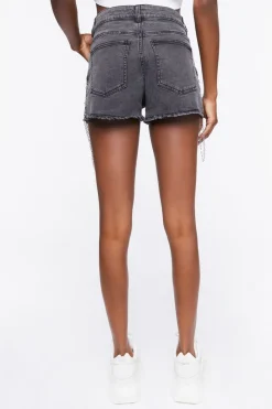Lace-Up Chain Denim Shorts
