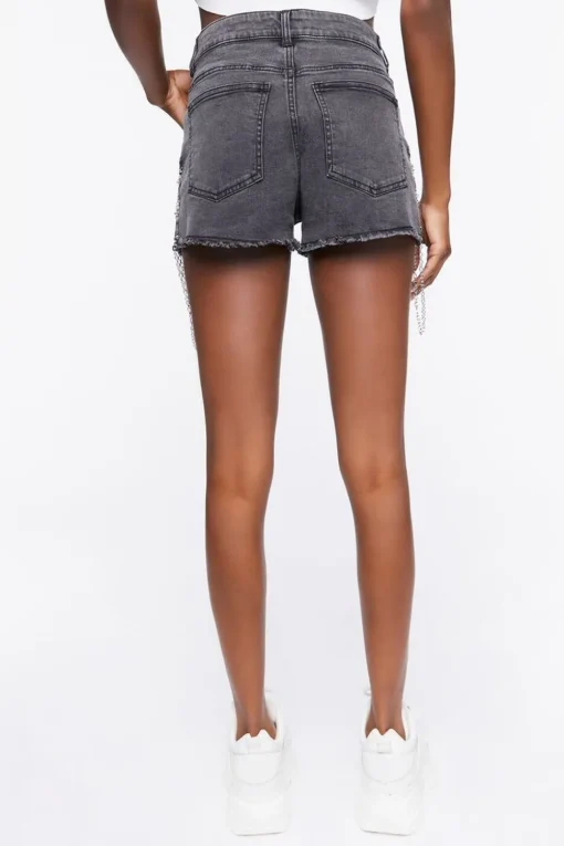 Lace-Up Chain Denim Shorts