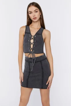 Lace-Up Crop Top & Mini Skirt Set