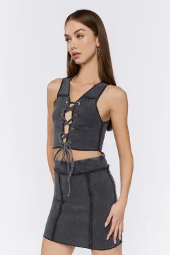 Lace-Up Crop Top & Mini Skirt Set