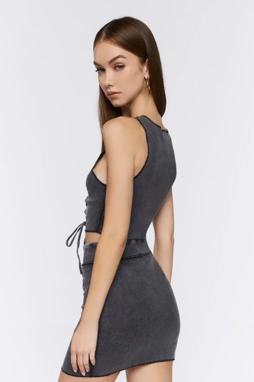 Lace-Up Crop Top & Mini Skirt Set