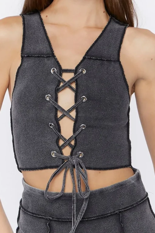 Lace-Up Crop Top & Mini Skirt Set