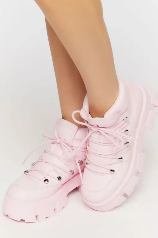 Lace-Up Lug Sole Ankle Booties