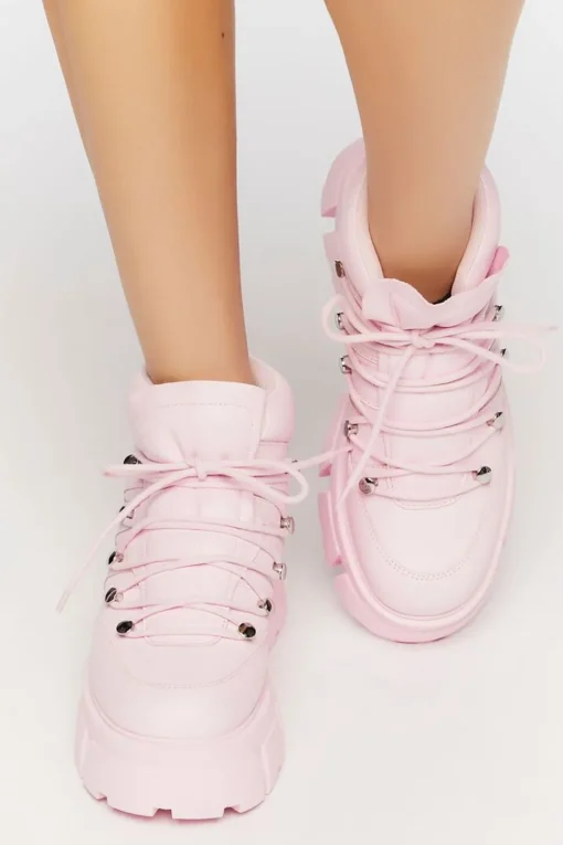 Lace-Up Lug Sole Ankle Booties