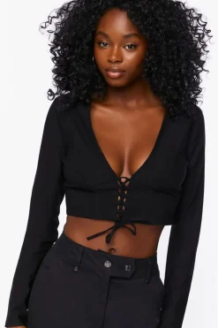 Lace-Up Poplin Crop Top