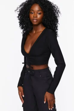 Lace-Up Poplin Crop Top