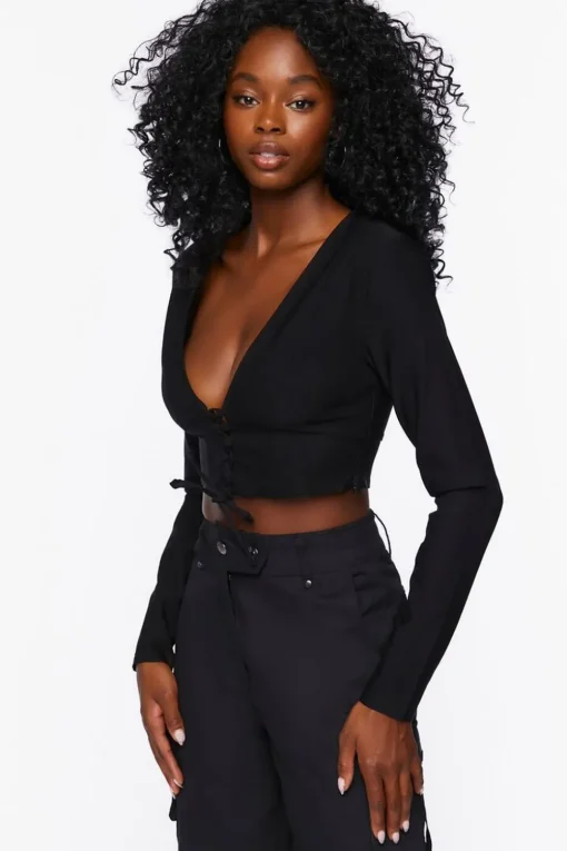 Lace-Up Poplin Crop Top