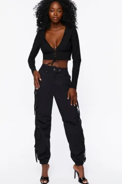 Lace-Up Poplin Crop Top