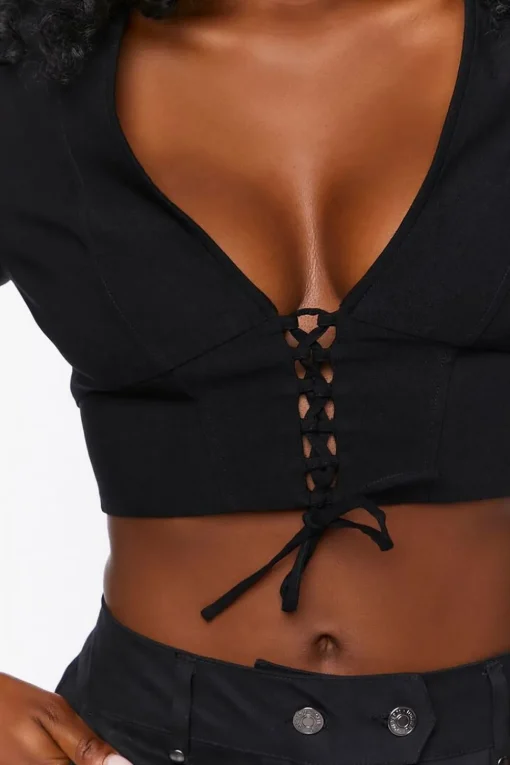 Lace-Up Poplin Crop Top
