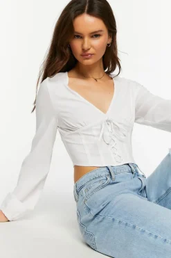 Lace-Up Seamed Crop Top