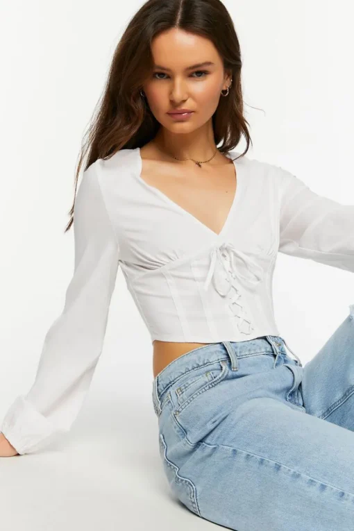 Lace-Up Seamed Crop Top