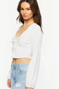 Lace-Up Seamed Crop Top